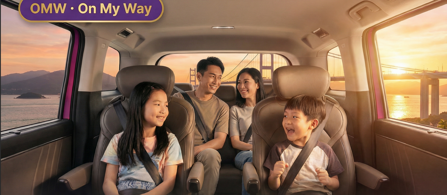 Family in taxi